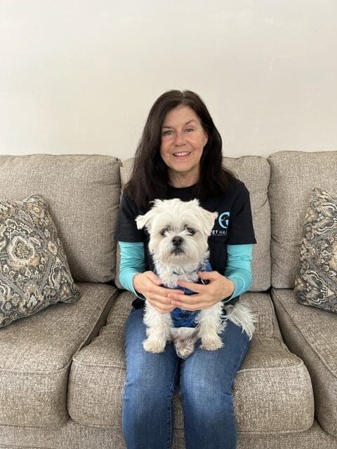 MaryKaye Kendrick and Fonzy, her certified nosework dog, at Pet Harmony
