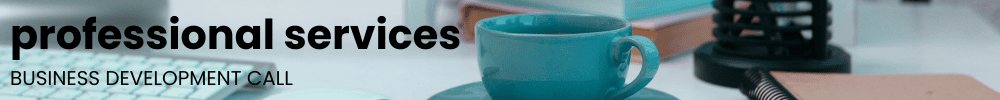 A desktop with a cup of tea. Text reads: Professional services - business development. Pet Harmony Professional Services